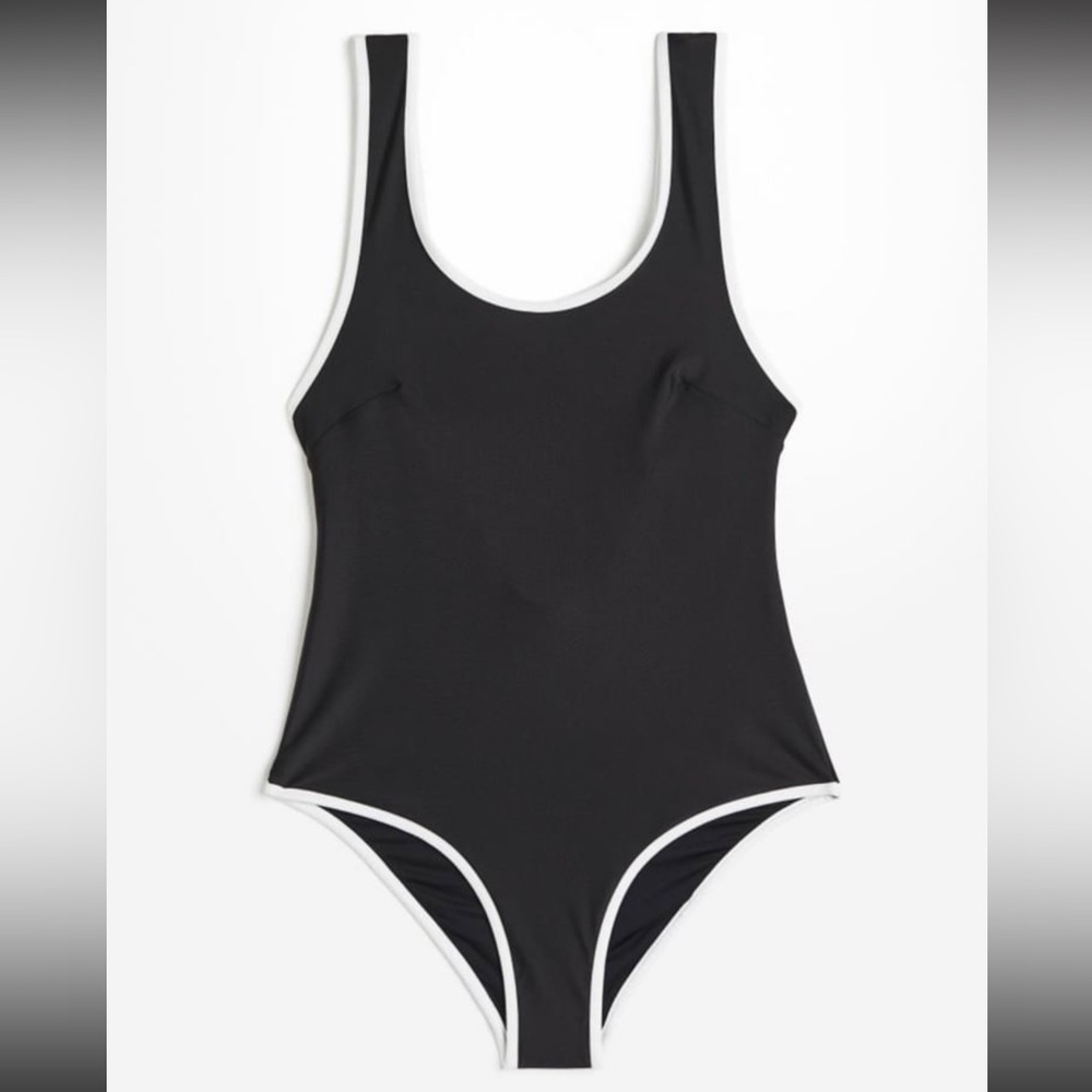 H&M Black One-Piece Swimsuit with White Trim